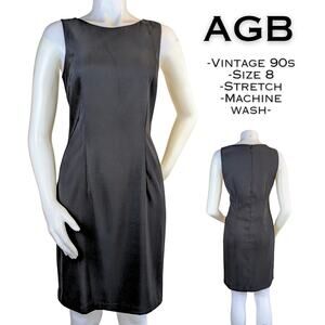 VTG AGB Sheath Dress 8 Black Sleeveless Stretch Career Classic Preppy Office
